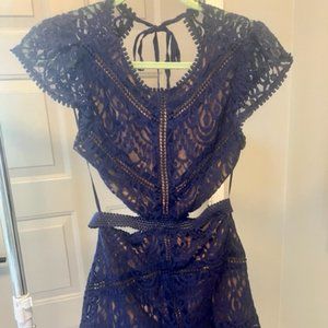 Signature8 Blue Lace Cut Out Mini Dress